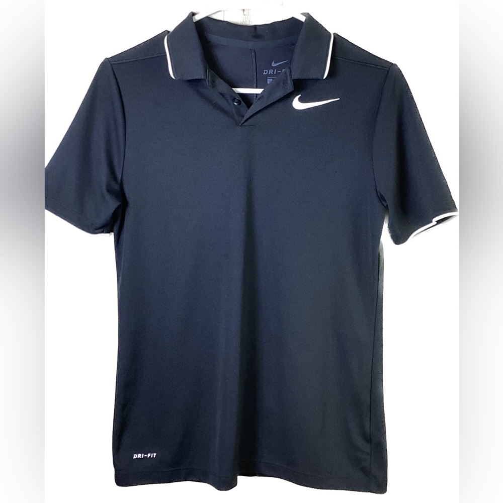 Nike Black 2 Button Polo w/White Trim & White Swoosh